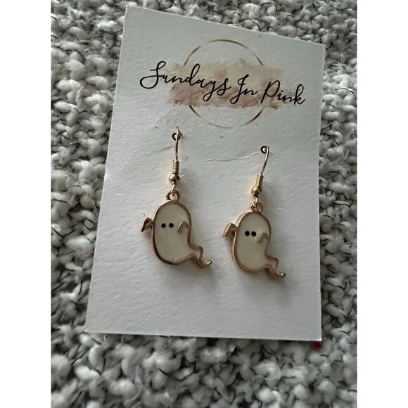 GHOSTIE White Ghost Halloween Earrings NEW - Picture 3 of 3